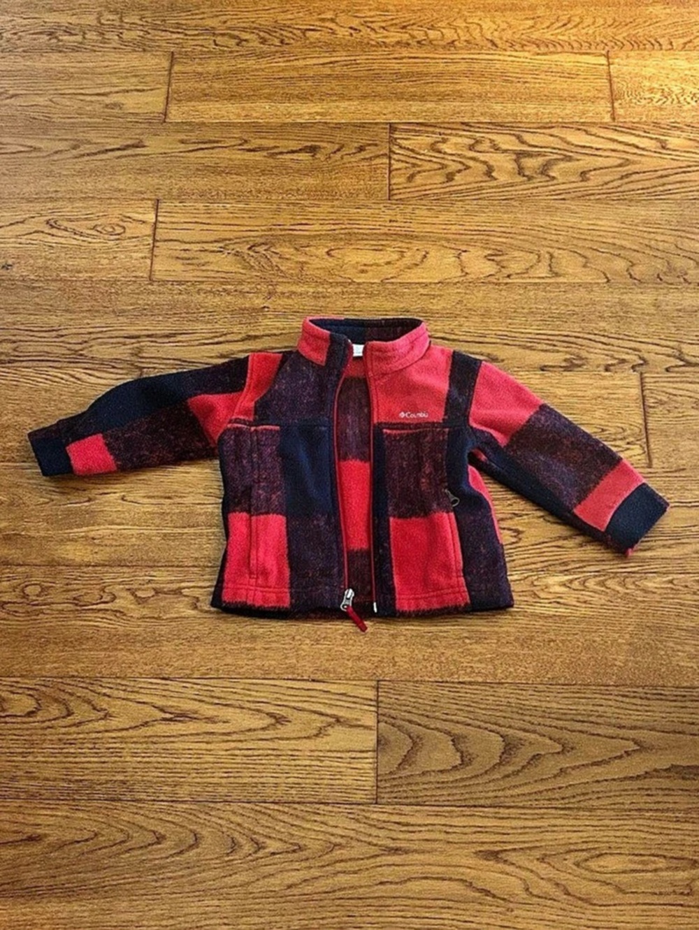 Columbia 2T Boys Red Black Buffalo Plaid Fleece Jacket Zip Up